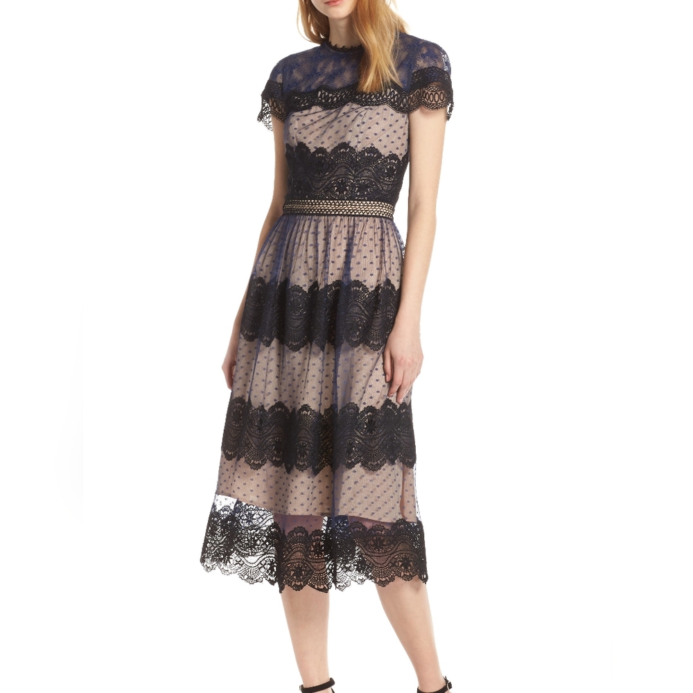 Chelsea28 Lace Midi Dress Navy Black Vintage Inspired Size Small